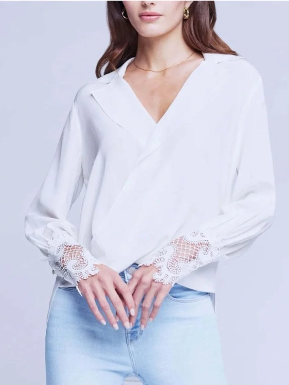L'agence Joah Lace Cuff Silk Blouse XS Cream Off White